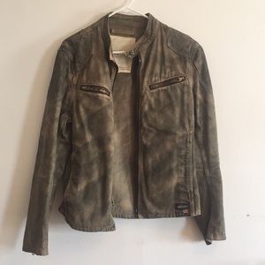 Army green distressed denim jacket